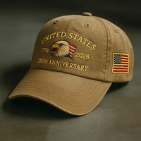 Gorra de Béisbol Bordada con el Logotipo del 250 Aniversario de los Estados Unidos, Ajustable, Unisex, de Sarga, con Parche de Águila y Bandera