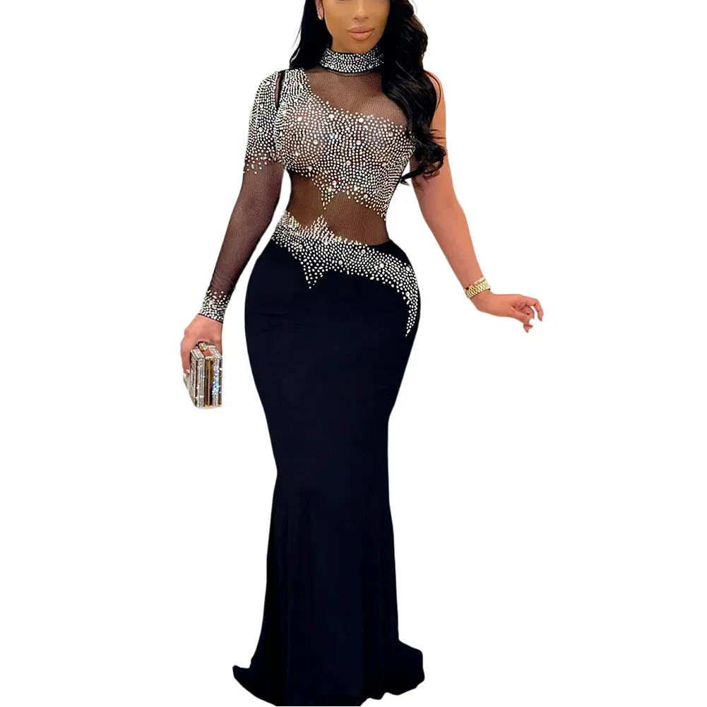 Plus Size Rhinestone Long Gowns Formal Party Wear Evening Dresses for Women