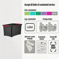 Bacs de rangement noirs de qualité industrielle avec couvercles à loquet rouge/gris, empilables, robustes