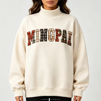 Sweat-shirt surdimensionné personnalisé pour femme, col montant, avec patchs écossais brodés, style vintage, pour Noël, décontracté, en polaire