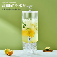Distributeur de boissons en verre avec robinet, grande capacité, base côtelée à plusieurs niveaux pour événements de restauration, fêtes, bars, service de boissons