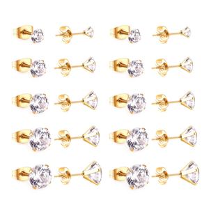 Boucles d'oreilles en acier inoxydable plaqué or 18 carats avec zircon cubique, style simple et élégant, pour femmes - Product Image 4