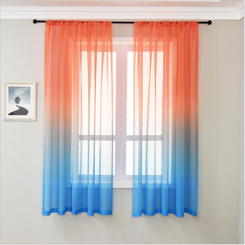 hot selling Amazon printed faux linen sheer curtains price 100% polyester Gradient Ombre voile curtain for windows