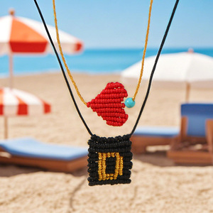 Collana Lunga Estiva Semplice e alla Moda in Stile Europeo-Americano, con <span class=keywords><strong>Cuore</strong></span> Rosso Intrecciato in Seta Dorata, Ispirazione Cristiana, per la <span class=keywords><strong>Notte</strong></span> - Product Image 2
