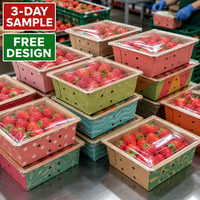 Op maat gemaakte geventileerde diepe kartonnen fruitdoosjes met opdruk, heatseal, voor bessen, blauwe bessen, druiven, OEM-fabriek