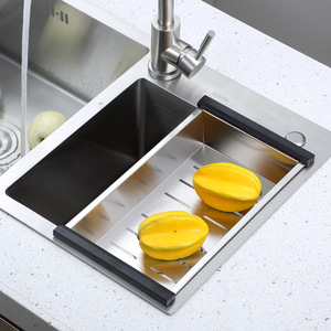 Évier de cuisine double en acier inoxydable 304 à encastrer, finition brossée, avec panier d'égouttage et bac à légumes - Product Image 3