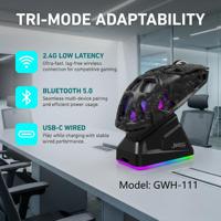 Souris de jeu programmable JEDEL 6D à triple mode avec design ajouré et station de charge pour PC gamer