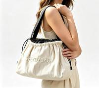 Tas Tote Kanvas Wanita Custom Kapasitas Besar, Tali Bahu OEM ODM, Pegangan Katun, Tas Belanja Trendi Baru, Tali Serut, Motif Huruf, Fashion