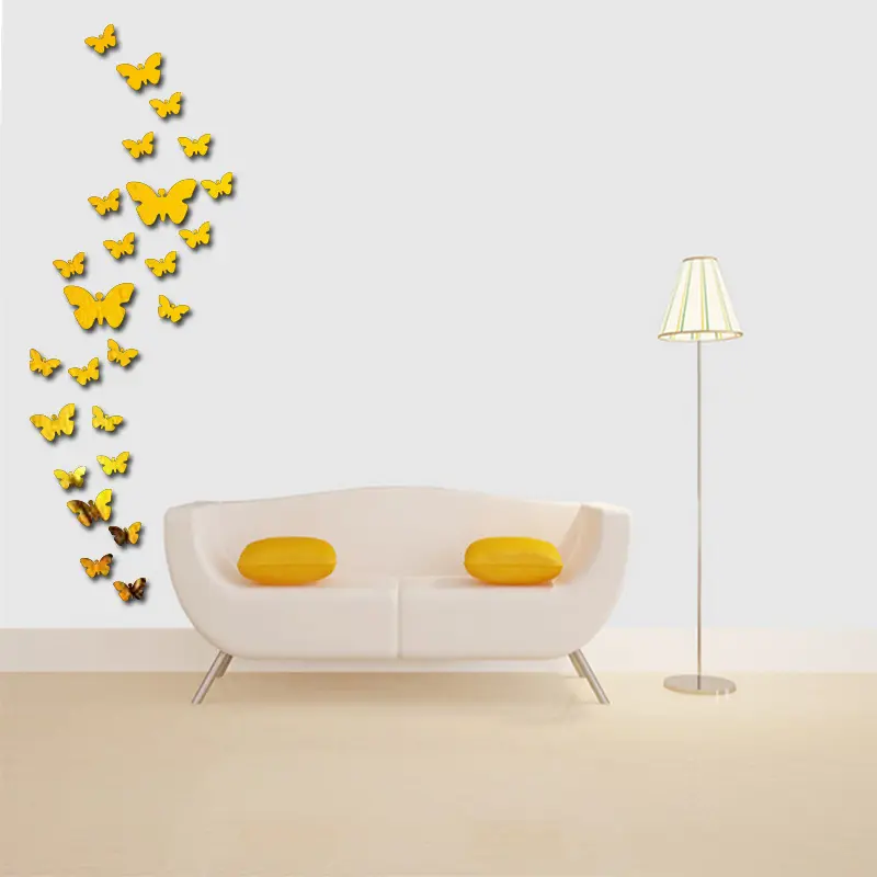 2 colores mariposa pegatinas Pared de espejo creativa decoración 3D acrílico papel de pared para dormitorio extraíble sala de etiqueta de la pared