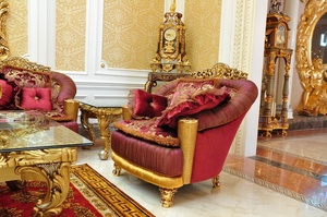Ensemble de canapés en <span class=keywords><strong>tissu</strong></span> sculpté à la main de style royal en bois massif de couleur or classique de style européen de luxe - Product Image 2
