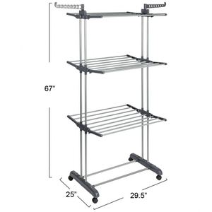 Movable 4-Tier Extendable Foldable Stainless Steel Drying <b>Rack</b> for Bathroom and Bag Use Floor Standing <b>Clothes</b> Airer Wholesale - Product Image 2