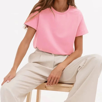 Ohsisa Lässiges Einfarbiges O-Ausschnitt Weiches Gestricktes Baumwoll-Kurzarm-T-Shirt mit Normaler Passform für Frühling/Sommer Streetwear Qualitäts-Basis-Damen-T-Shirt