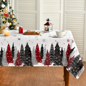 <span class=keywords><strong>Tovaglia</strong></span> Natalizia Semplice in Poliestere Rettangolare con Alberi di Natale Rossi e Neri, Lavabile, <span class=keywords><strong>per</strong></span> Feste, Picnic e Cene - Product Image 1