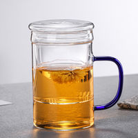 Tasse à thé en verre borosilicate transparent résistant à la chaleur, faite à la main, personnalisée, 350 ml (13,5 oz), avec infuseur pour thé en feuilles.
