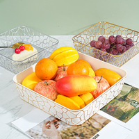 Plateau de rangement carré en plastique transparent effet craquelé, style INS, luxe léger, classique, écologique, pour fruits, bonbons, desserts et snacks, idéal pour les fêtes
