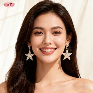 Boucles d'oreilles pendantes Hengdian Sparkling Star, zircon AAA, laiton plaqué or 18 carats, fabricant en gros, bijoux pour femmes, fête, quotidien - Product Image 5