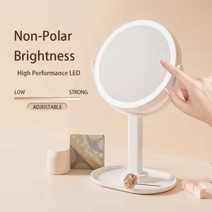 Double Sided 360 Degree Rotation 1X/10X Standing Magnifying Bathroom Makeup Mirror With Light