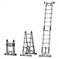 Échelle d'extension robuste en acier inoxydable réglable 2x7 marches avec pédale antidérapante, capacité de charge 150 kg, pour entrepôt et salle de sport