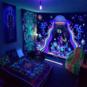 <span class=keywords><strong>Psychédélique</strong></span> Fluorescent <span class=keywords><strong>UV</strong></span> Active Tapisserie Blacklight Tapisserie <span class=keywords><strong>Tenture</strong></span> Murale Champignon Tapisserie Murale pour La Décoration Intérieure - Product Image 1
