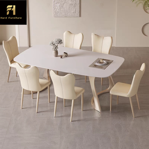 Table à manger de luxe française en pierre frittée, design nordique simple et <span class=keywords><strong>blanc</strong></span>, pour 6 personnes - Product Image 1