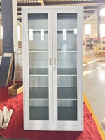 Armario de Oficina Comercial de Acero con Puertas de Vidrio, Estructura KD, Gabinete de Almacenamiento de Hierro, Archivadores Metálicos Grandes para Escuela