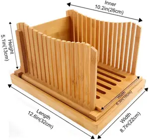 Bread Slicer for homemade Bread, foldable adjustable Slicing width with sturdy bamboo cutting board, cutting bagels