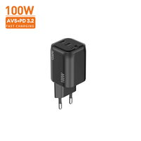 Chargeur rapide 100W GaN 2 ports USB-C et USB-A, compatible QC 3.0, PD 3.2, AVS PD 3.0, certifié ROHS, PSE, FCC, CE, idéal pour les voyages et les iPhone
