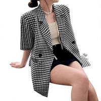 Ensemble tailleur professionnel deux pièces à carreaux pour femme, chic, avec blazer à manches longues en velours anti-plis, coupe droite, tendance transfrontalière