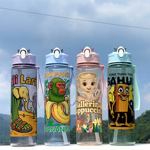 Nouvelle gourde en plastique 750 ml avec paille, motif animal de dessin animé, mignonne, pour enfants, idéale pour la rentrée scolaire 2025 - Product Image 3