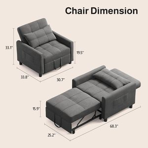 Sofá Cama Convertible 3 en 1, Silla Extraíble de Lino, <span class=keywords><strong>Gris</strong></span> Oscuro |   Sillón <span class=keywords><strong>Reclinable</strong></span> con Respaldo Ajustable; Moderno, de Tela de Lino, Madera y Metal - Product Image 3