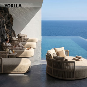 Tumbona Moderna <span class=keywords><strong>de</strong></span> Lujo Tejida con Cuerda para Exteriores, Cama Solar Tapizada para Jardín, Patio, Sofá para Hotel junto a la Piscina - Product Image 4