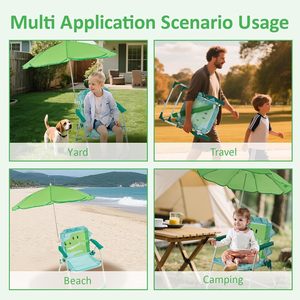Chaise de plage pour enfants avec parasol, chaise pliante d'extérieur avec auvent et motif de dessin animé, portable pour la plage, la piscine, le parc, le <span class=keywords><strong>jardin</strong></span>, la cour - Product Image 6