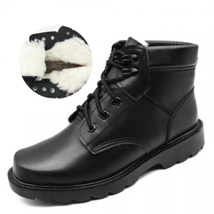 Botas de Invierno de Lana, Botas de Nieve de Cuero Negro con Tacón Medio, Cálidas, Forradas de Lana, Unisex, Antideslizantes, Resistentes al Frío - Product Image 2