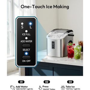 Machine à glaçons de comptoir Euhomy, 26 lb/24h, en acier inoxydable, portable avec poignée de transport, machine à glaçons en cubes, électrique - Product Image 6