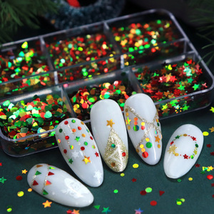 6 Grids Christmas Nail <b>Sequins</b> Mixed Style Laser Holographic Round Star Flakes Nail <b>Art</b> Decoration Stickers for Manicure - Product Image 5