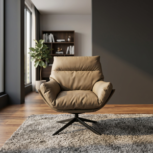 Sillón de Cuero Moderno, Respaldo Sólido, Relleno de Espuma Suave, Muebles para Sala de Estar, Estilo Contemporáneo - Product Image 3