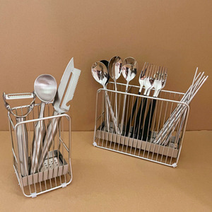 Contenitore porta bacchette in acciaio inossidabile 304, gabbia a montaggio rapido a parete, cestello, vassoio porta utensili da cucina - Product Image 1