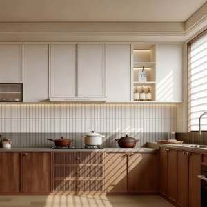 2026 Modern Furniture Luxury Brown Customized Wood Melamine Kitchen Cabinets Set With <b>Sink</b> Modural Kitchen <b>Cupboard</b> - Product Image 1