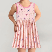 Robe d'été sans manches pour tout-petits OEKO, imprimé personnalisé, vêtements pour filles, robe mignonne personnalisée pour bébé en bambou et élasthanne avec bretelles fines
