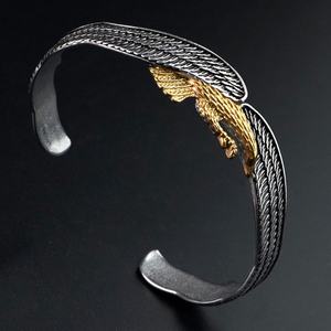 Ensemble de bijoux tendance pour homme : bague et bracelet en acier inoxydable plaqué or 18 carats et argent, étanche, motif aigle - Product Image 3