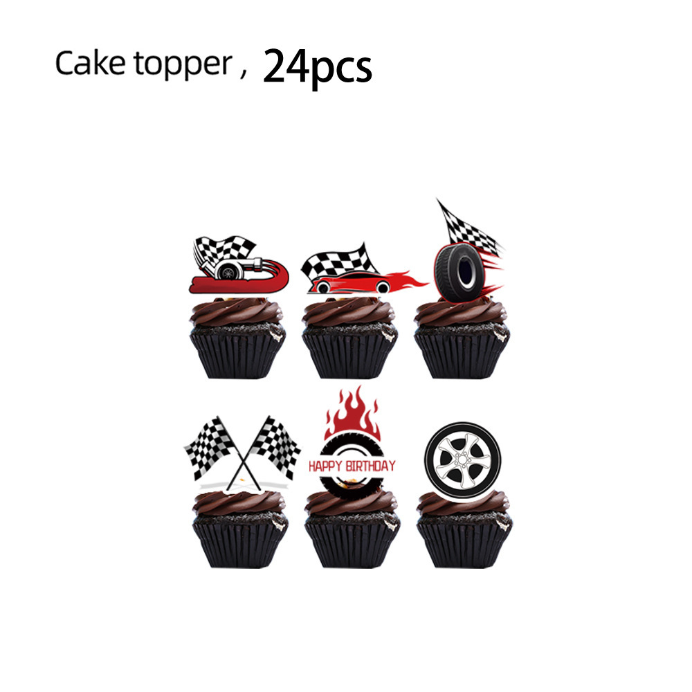 Black Red-24pcs cupcake topper