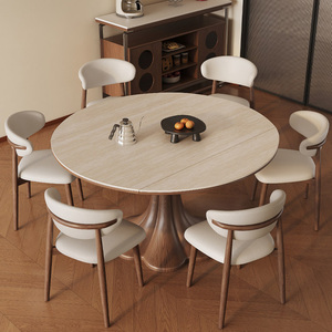 Ensemble de <span class=keywords><strong>table</strong></span> à manger extensible en bois massif de noyer de luxe moderne, design carré à rond pour <span class=keywords><strong>6</strong></span> <span class=keywords><strong>personnes</strong></span> avec base en bois massif - Product Image 1