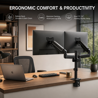 Support de bureau à double bras pour moniteur avec vérin à gaz, colonne centrale de 410 mm, support entièrement articulé pour deux écrans de 13 à 32 pouces DM09-04