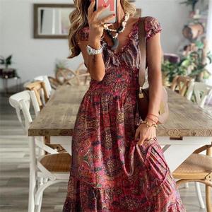 Vestido Maxi de Verano para Mujer, Tallas Grandes, Estampado Floral, Cuello en V, Manga Corta, Cintura Alta, Corte en A, Envío Directo desde Shopify - Product Image 2