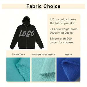 Sudaderas con capucha para hombre, con logo personalizado, al por mayor, moda urbana, forro polar de alta calidad, con cremallera, felpa francesa, para cubrir toda la cara, 100% algodón. - Product Image 2