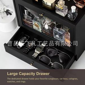 Solid Wood Perfume Storage Box <b>Rectangle</b> Desktop Double Layer Organizer For Home Use With Glass Door And Drawer - Product Image 5