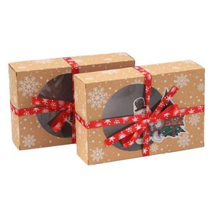 Christmas Candy Kraft Paper Boxes For Doughnut Gift Cookies Packaging Box With Window
