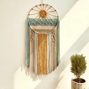 Tapiz de Pared de Macramé con Diseño de Amanecer y Atardecer, Estilo Boho, Ecológico, Lavable, Decoración de Playa para Dormitorio, Sala de Meditación, Estudio, Retiro - Product Image 1