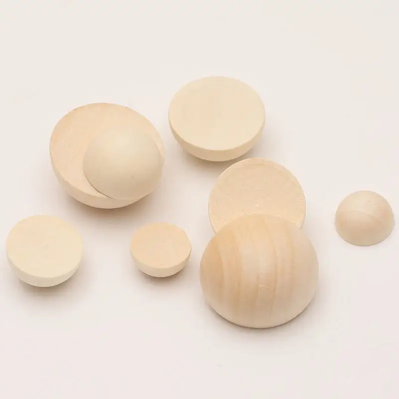 Factory Wholesale For Painting Art Crafts Natural Unfinished Solid Split Wooden Balls Half Wood Beads