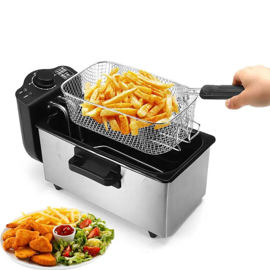 Temperature Control 3.0L Stainless Steel Deep Frying Pan Household Large Capacity French Fries Electric Fryer with Frying Net